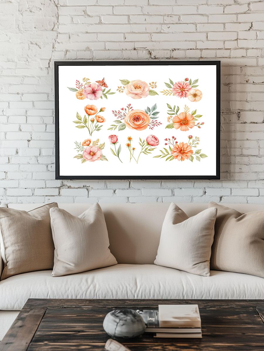Watercolor Floral Bouquet Poster. — room view 1