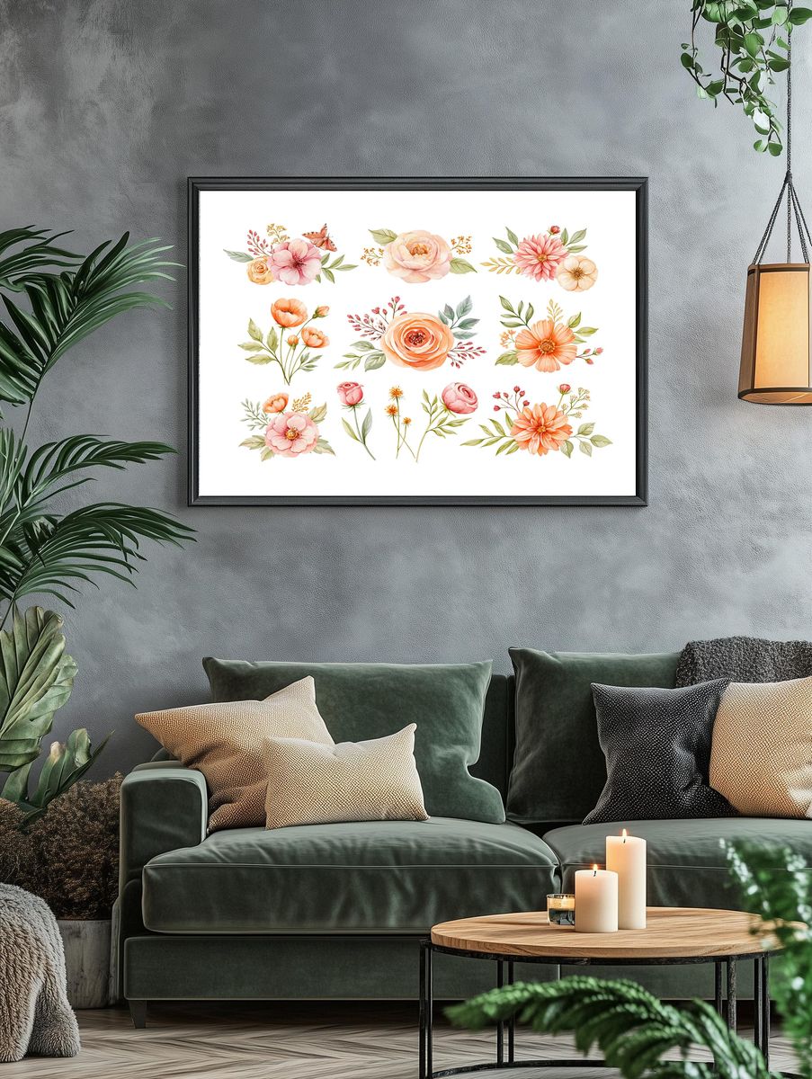Watercolor Floral Bouquet Poster. — room view 4