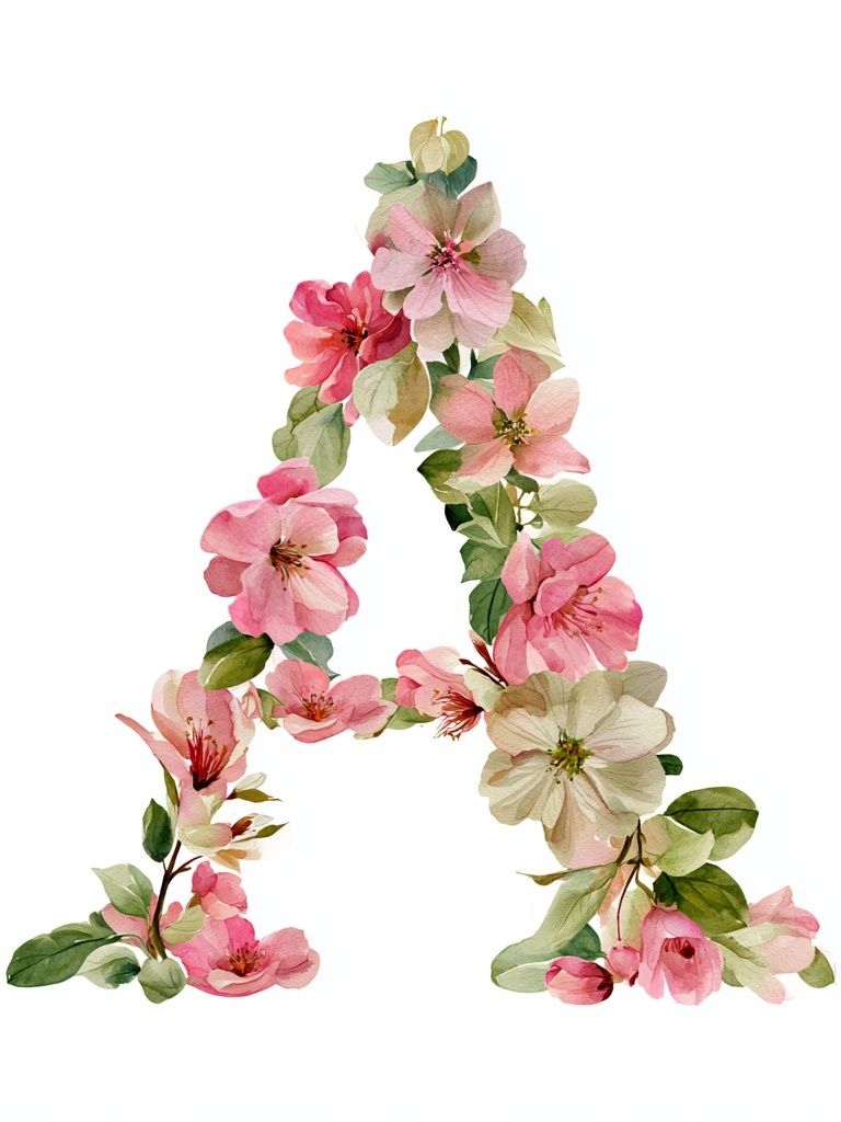 Floral Letter A Botanical Print. poster detail