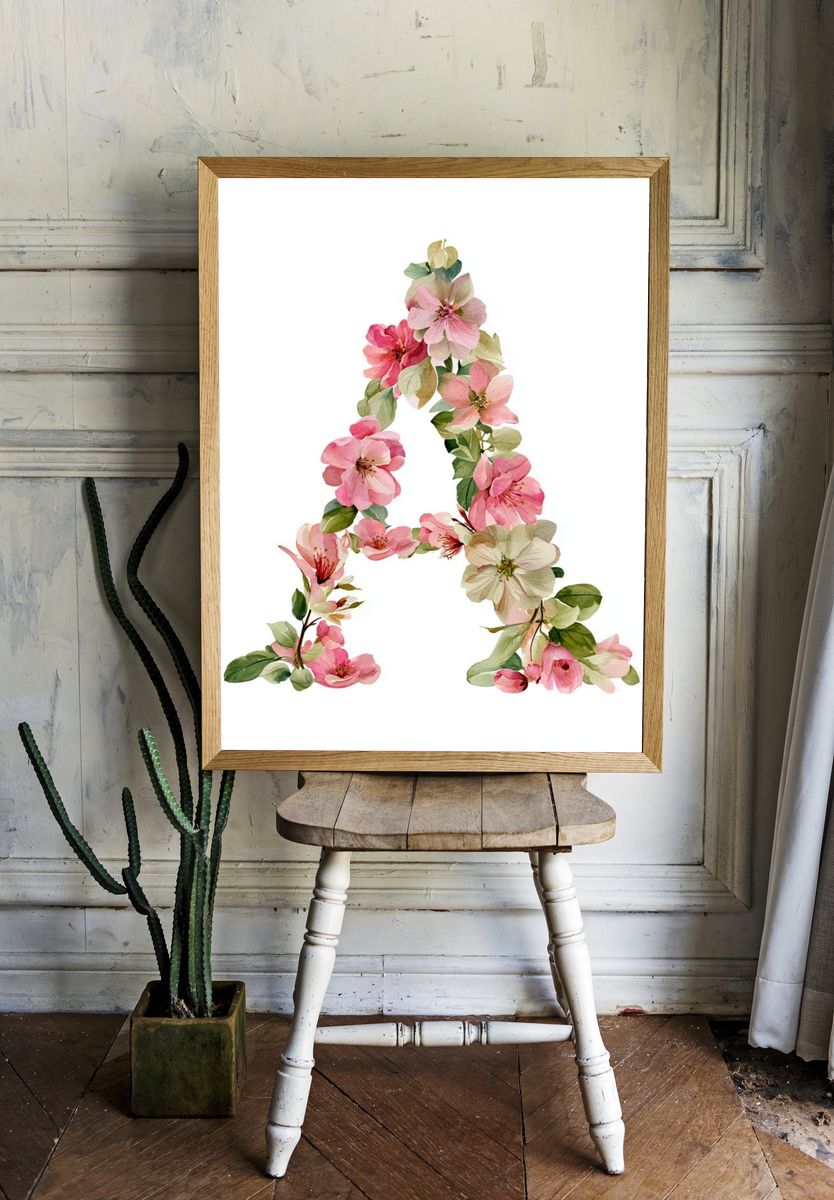 Floral Letter A Botanical Print. — room view 1
