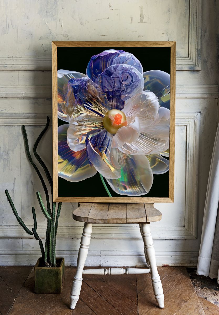 Iridescent Bloom Botanical Print. room preview