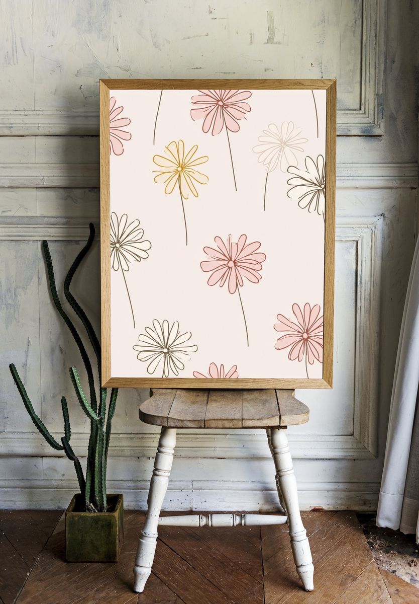 Pastel Daisy Line Art Poster. room preview