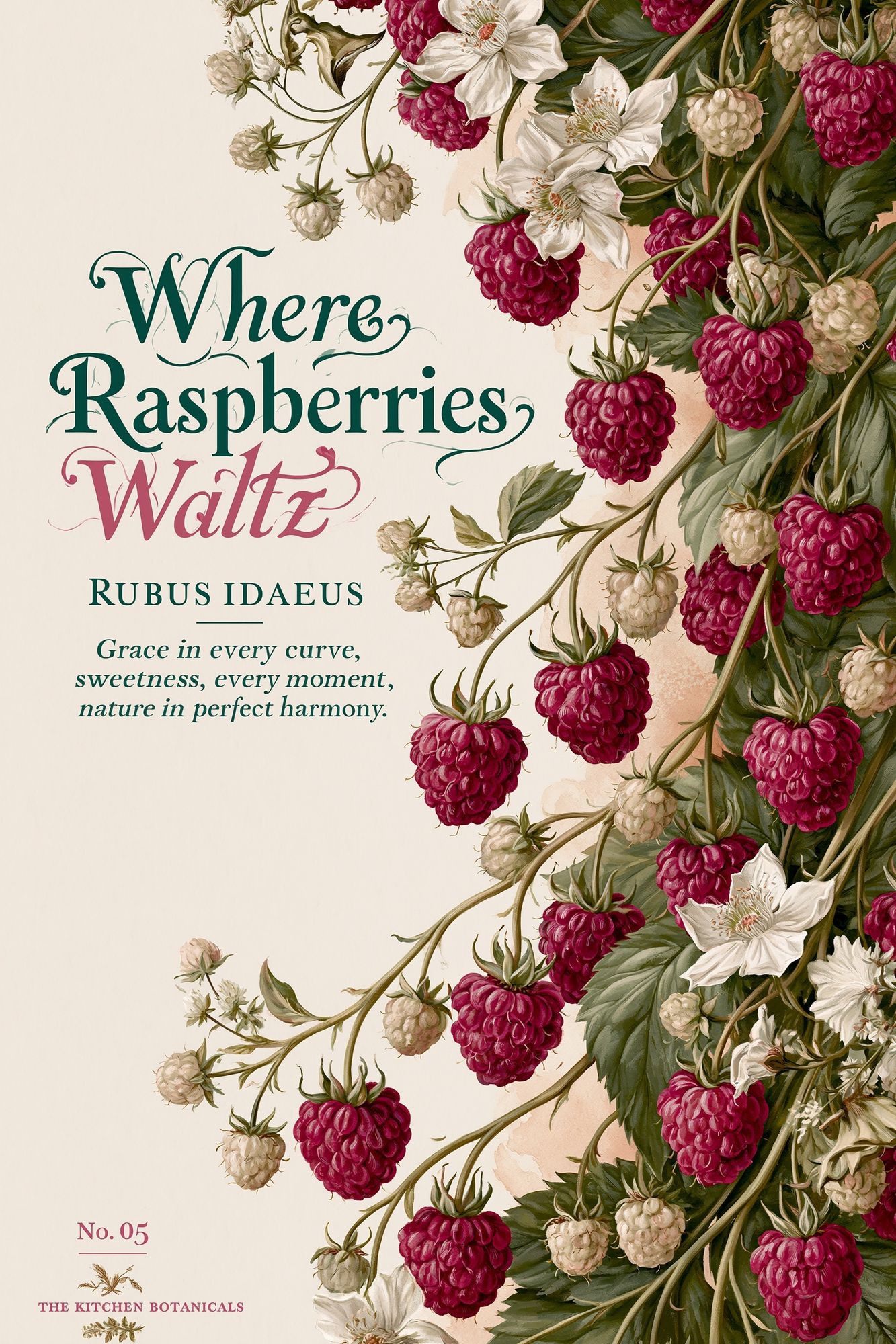 Where Raspberries Waltz Botanical Print. poster — botanical art