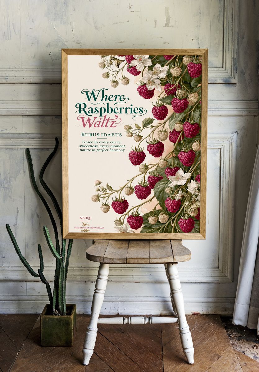Where Raspberries Waltz Botanical Print. — room view 1