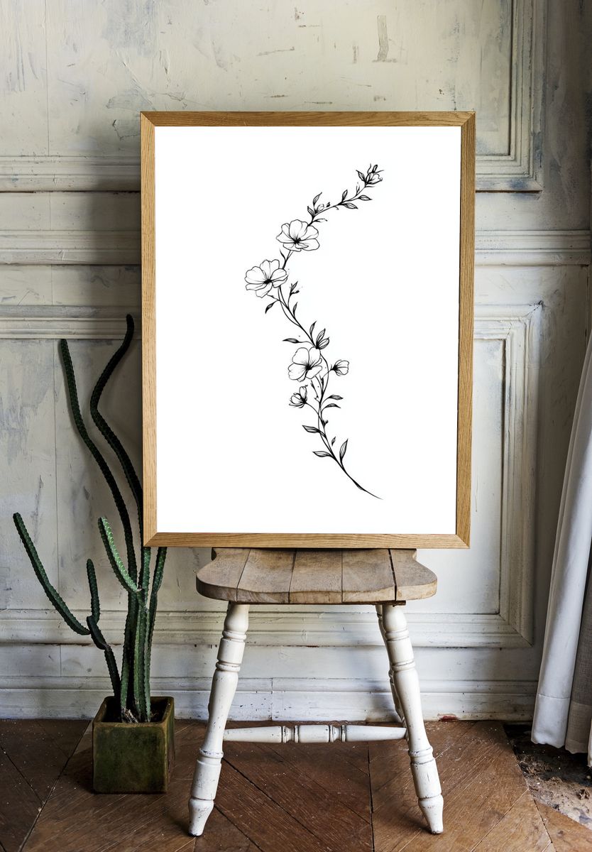 Floral Vine Line Art Poster. room preview
