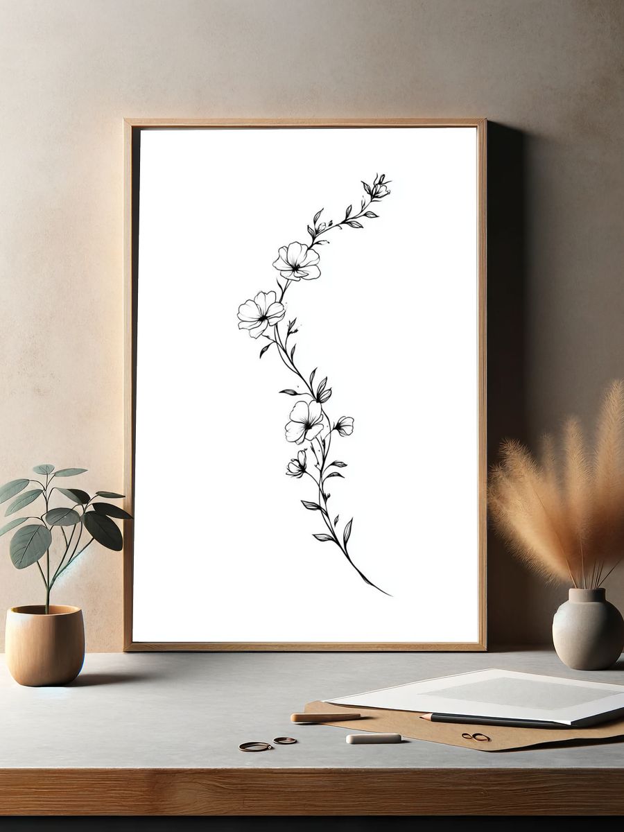 Floral Vine Line Art Poster. — room view 2