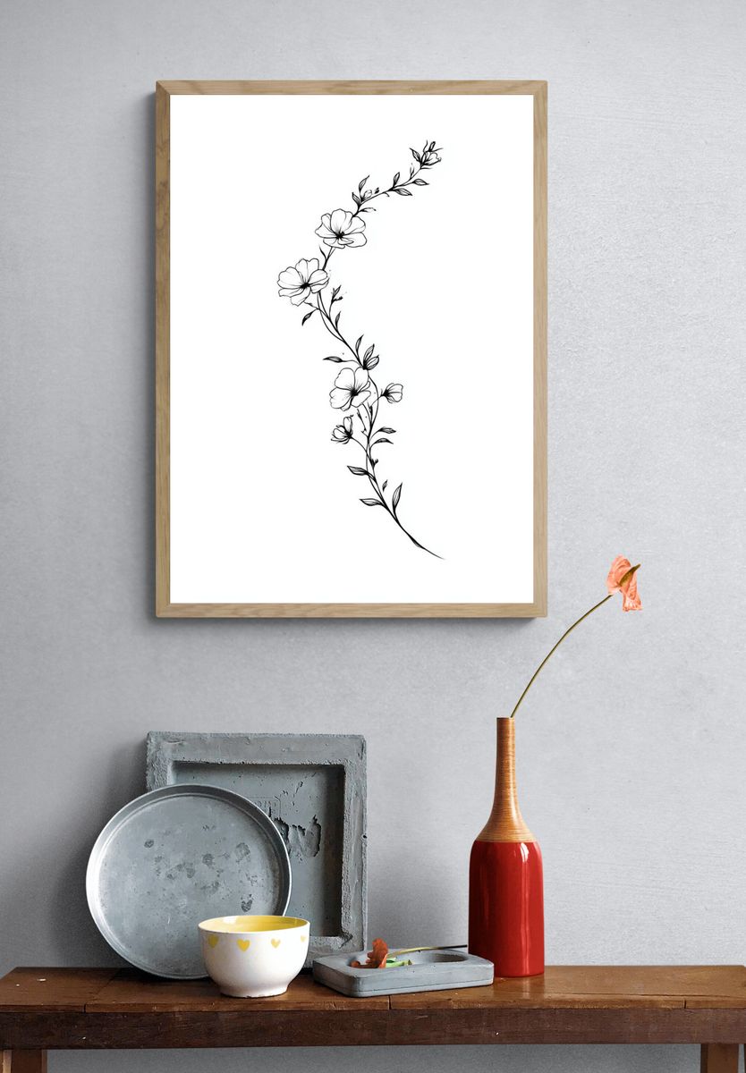 Floral Vine Line Art Poster. — room view 3