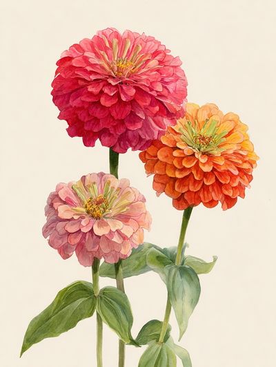 Zinnia Blooms Watercolor Print. poster print