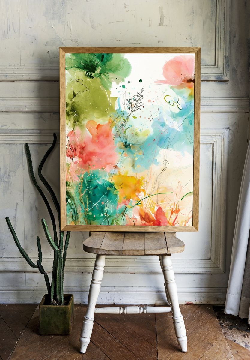 Pastel Wildflower Abstract Print. room preview