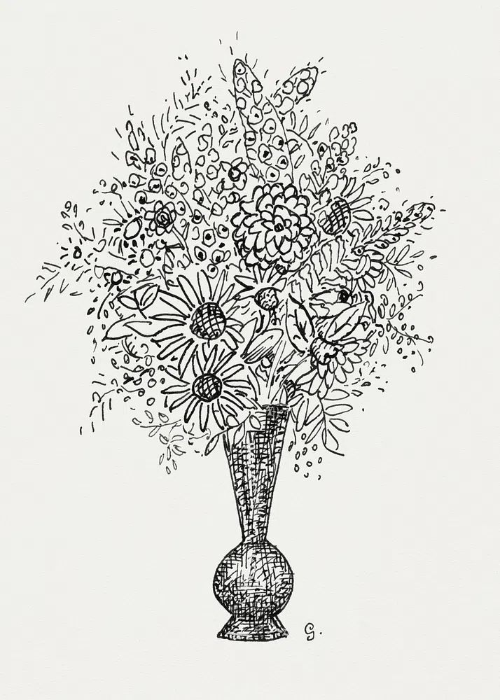 Flower vase (ca. 1891–1941) drawing. poster — botanical art