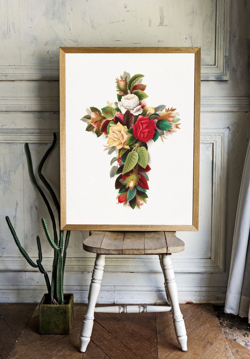 Cross roses (1861–1897), vintage flower. room preview