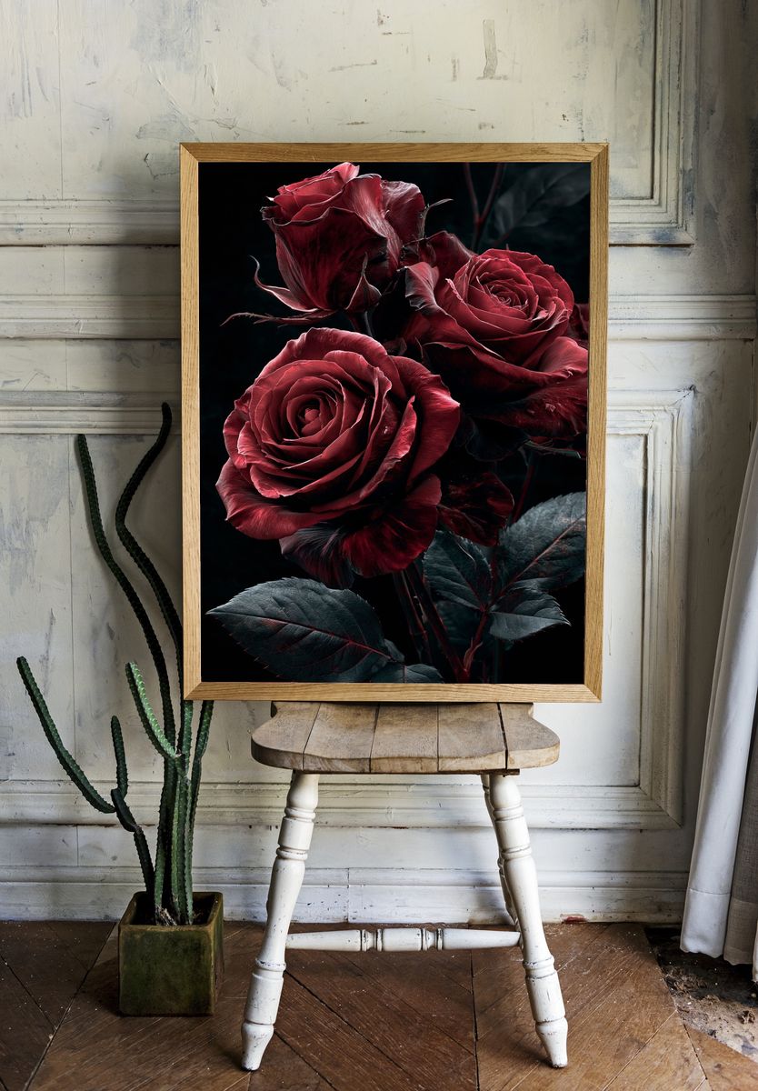 Crimson Roses Botanical Poster. room preview