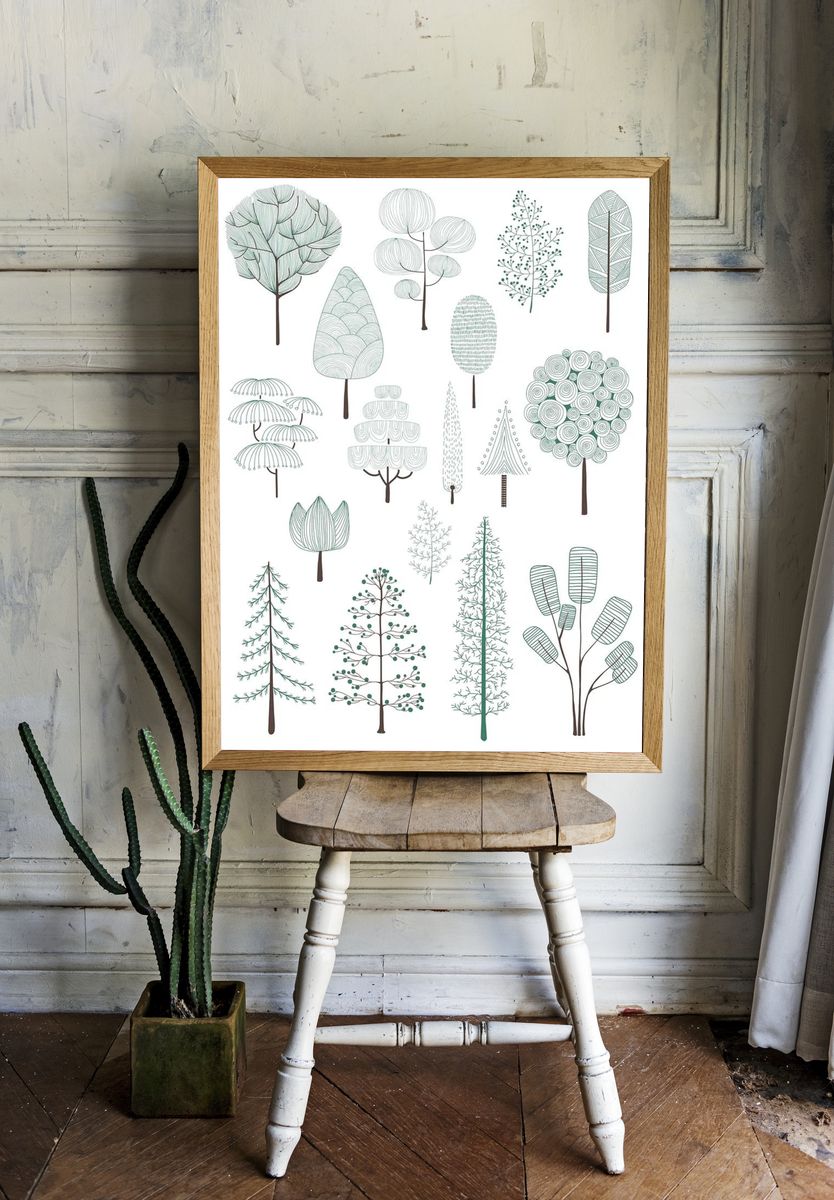 Illustration of pine trees collection. room preview