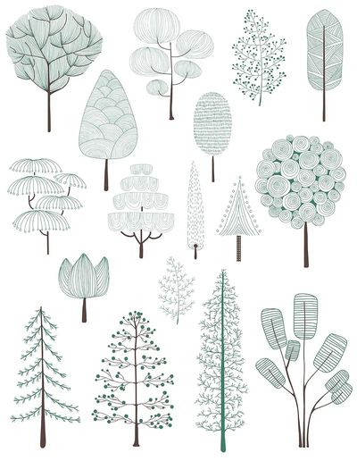 Illustration of pine trees collection. poster