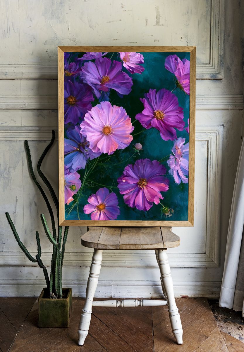 Purple Cosmos Floral Print. — room view 1