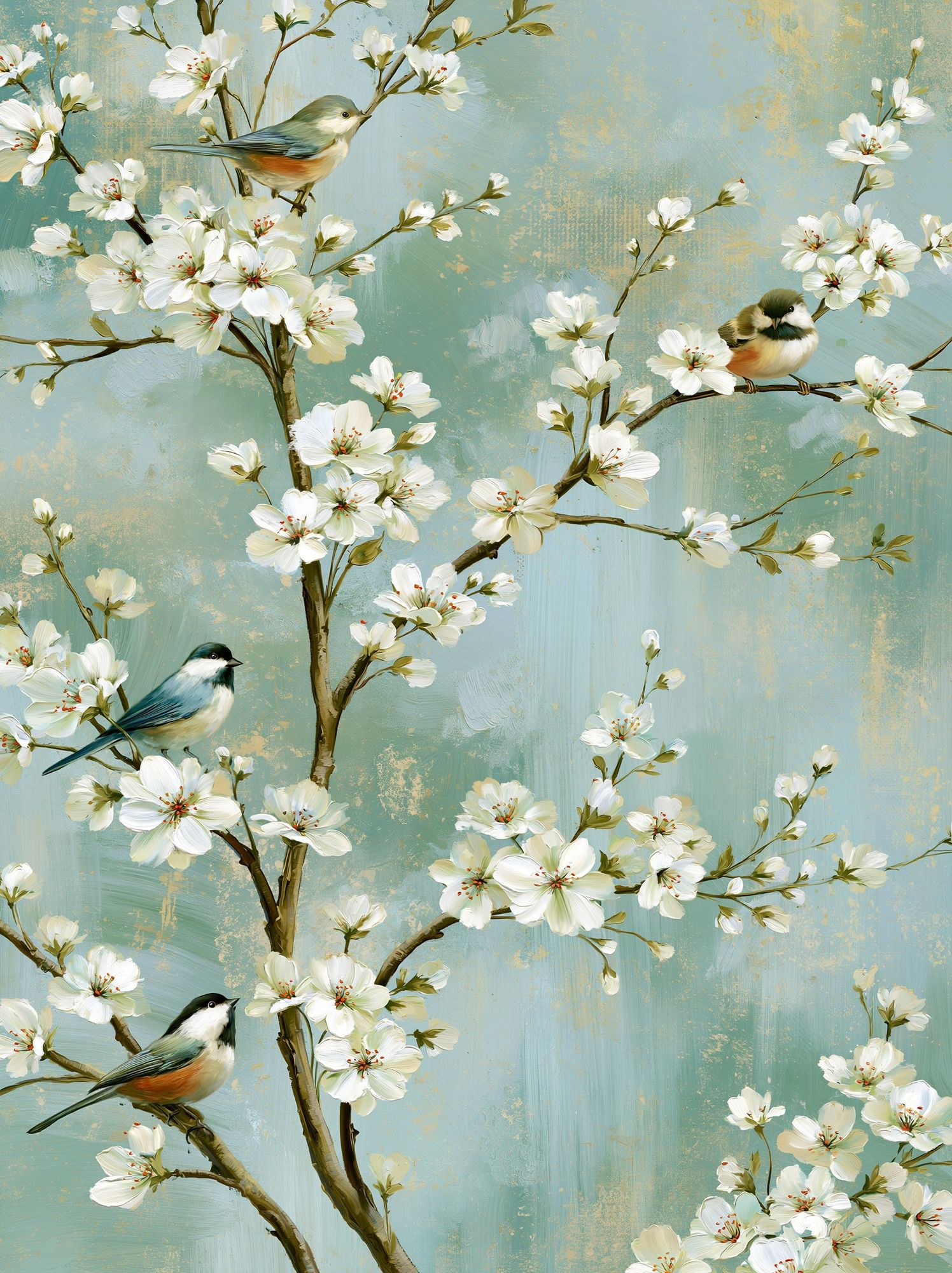 Cherry Blossom Birds Illustration Poster. poster — botanical art