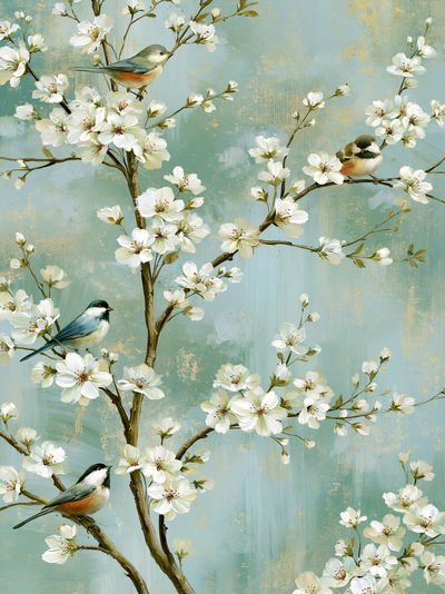 Cherry Blossom Birds Illustration Poster. poster print