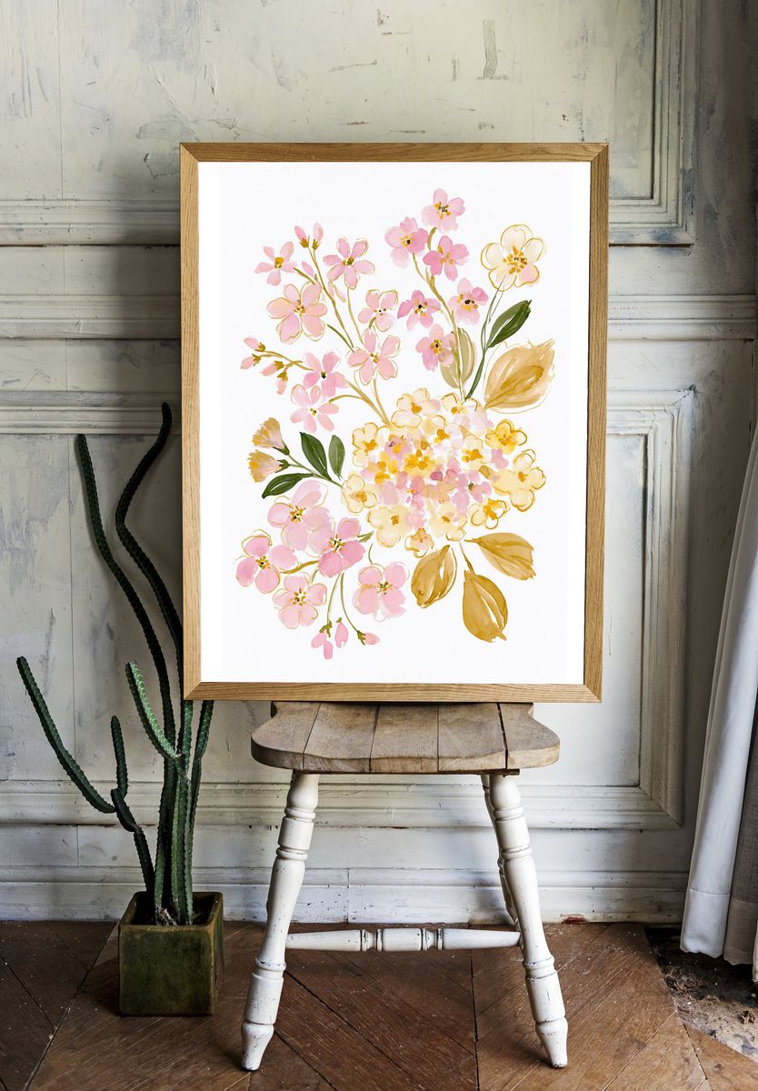 Pastel Cherry Blossom Botanical Print. room preview