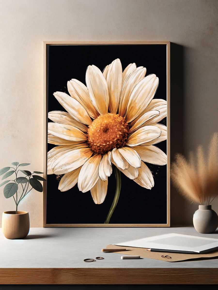 Cream Daisy Botanical Print. — room view 2