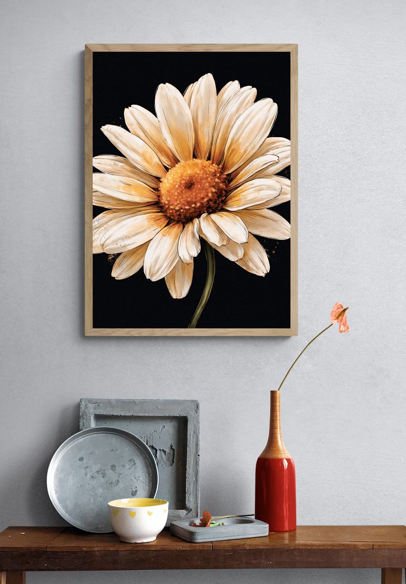 Cream Daisy Botanical Print. — room view 3
