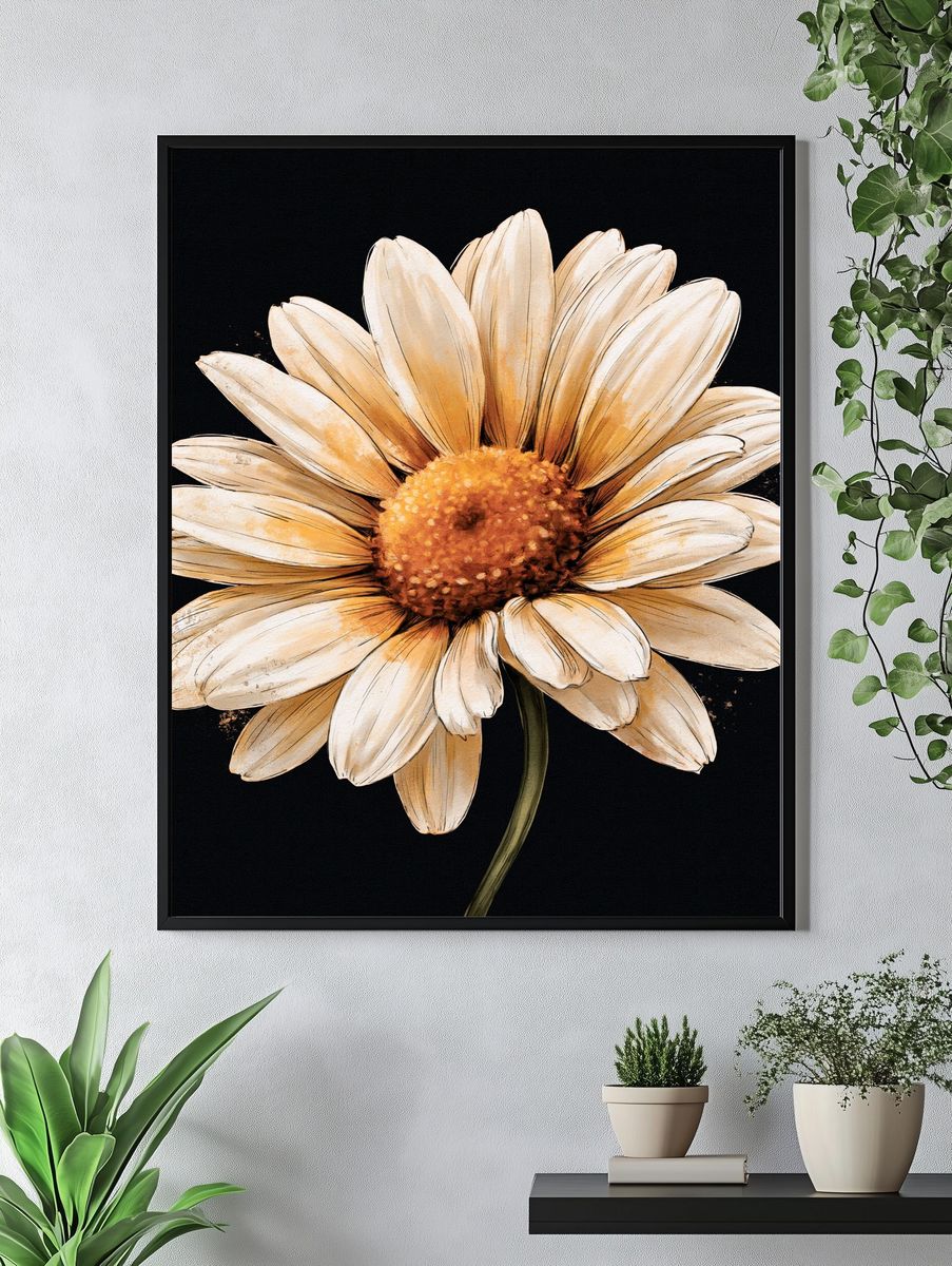 Cream Daisy Botanical Print. — room view 4