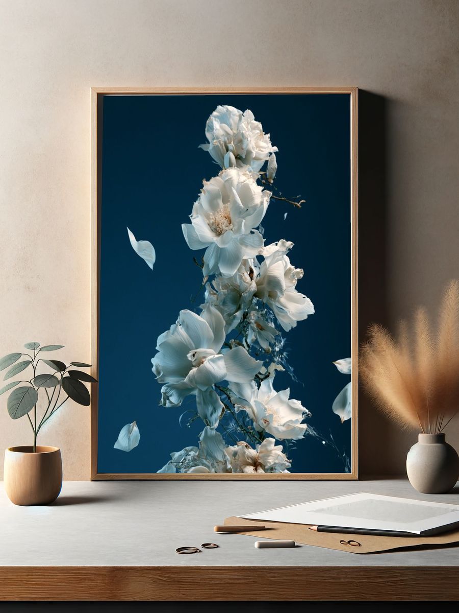 White Blossoms Botanical Print. — room view 2