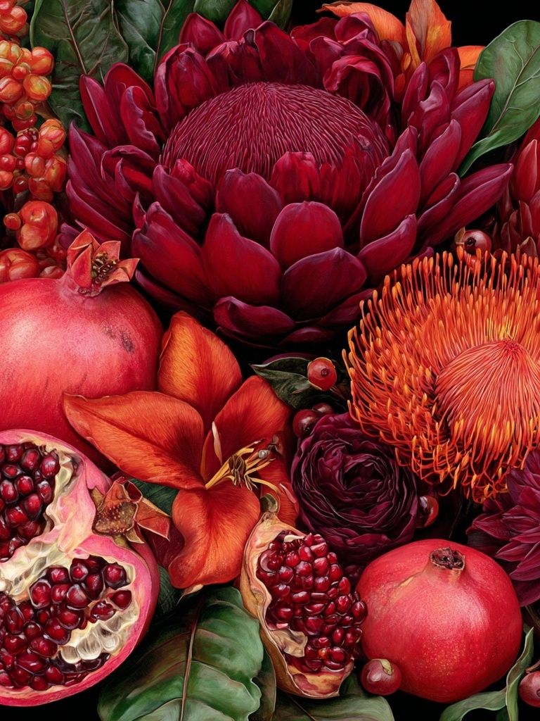 Pomegranate Bloom Botanical Print. poster detail