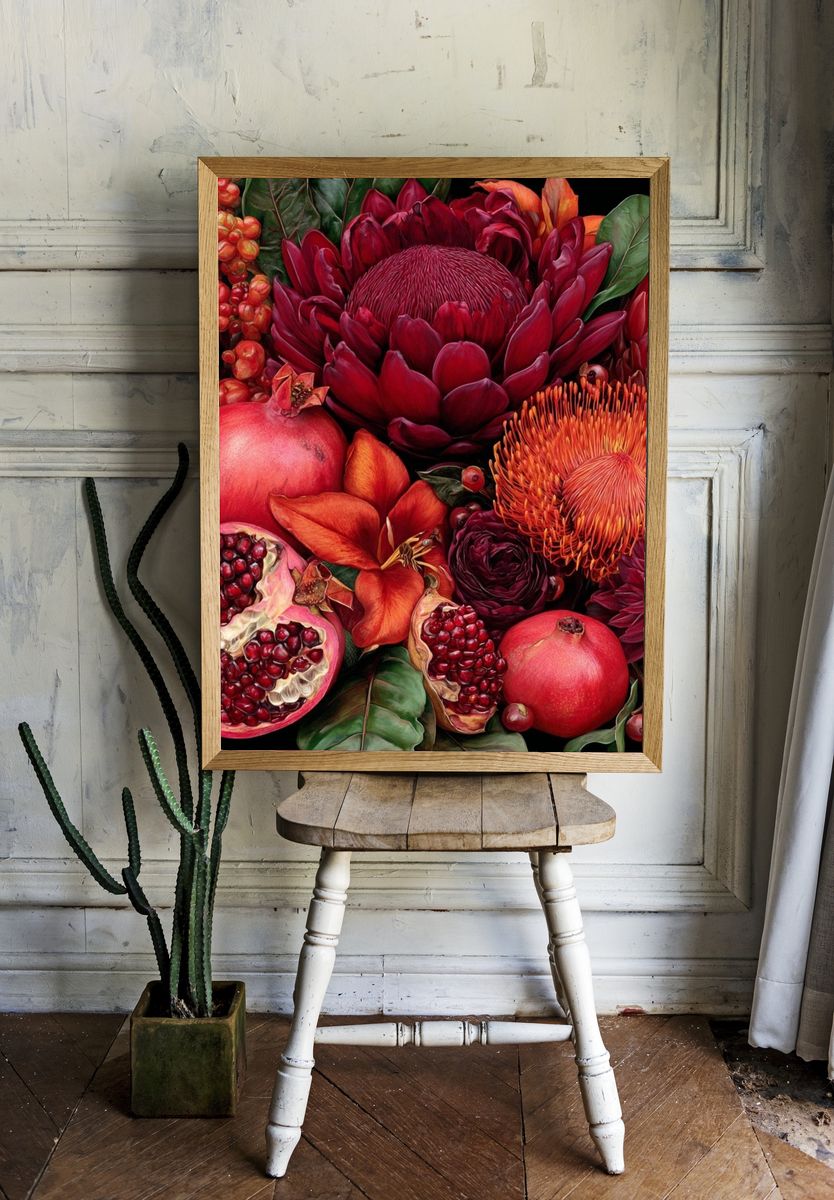 Pomegranate Bloom Botanical Print room preview