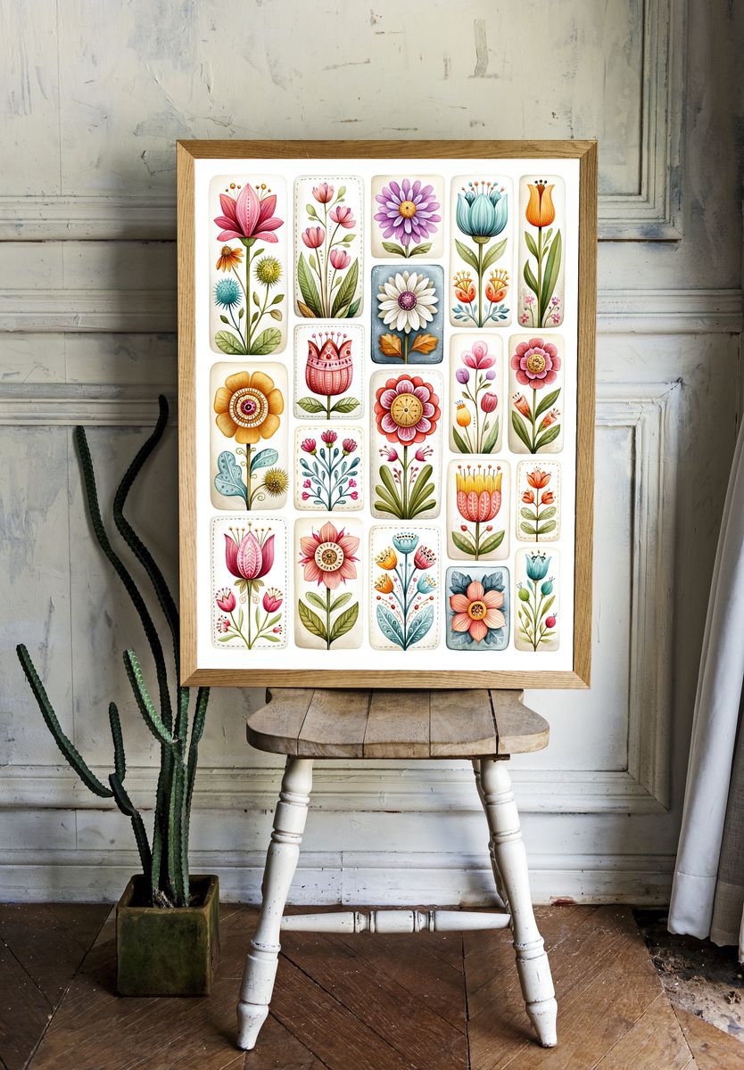 Whimsical Floral Bouquet Poster. room preview