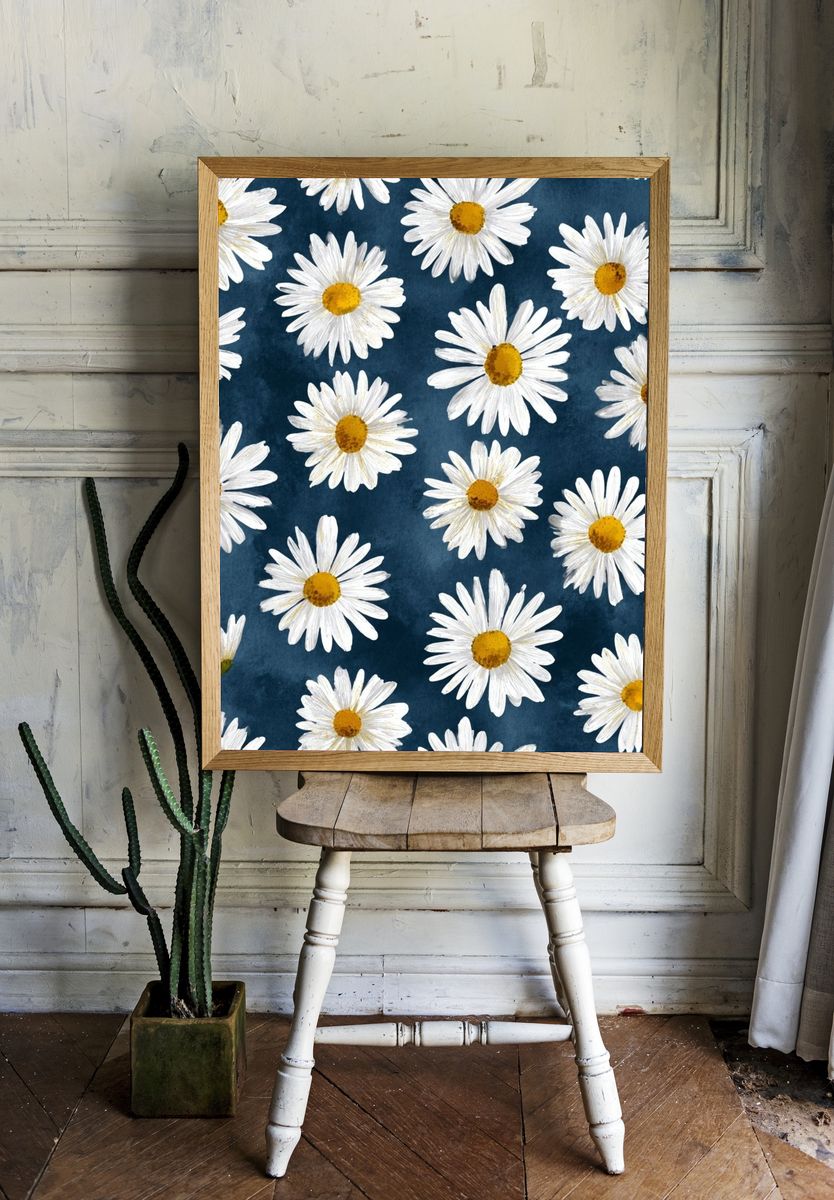 Daisy Field Watercolor Print. room preview