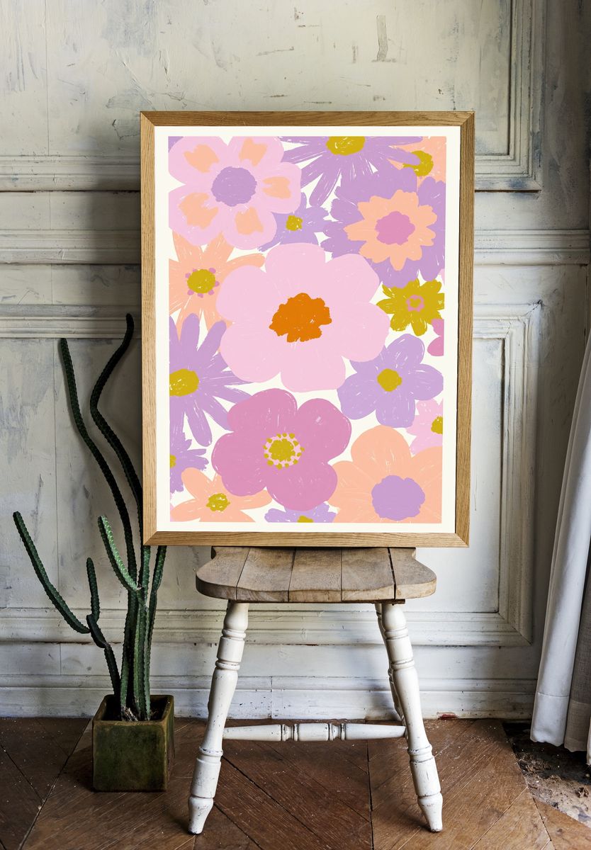 Pastel Floral Garden Print. — room view 1