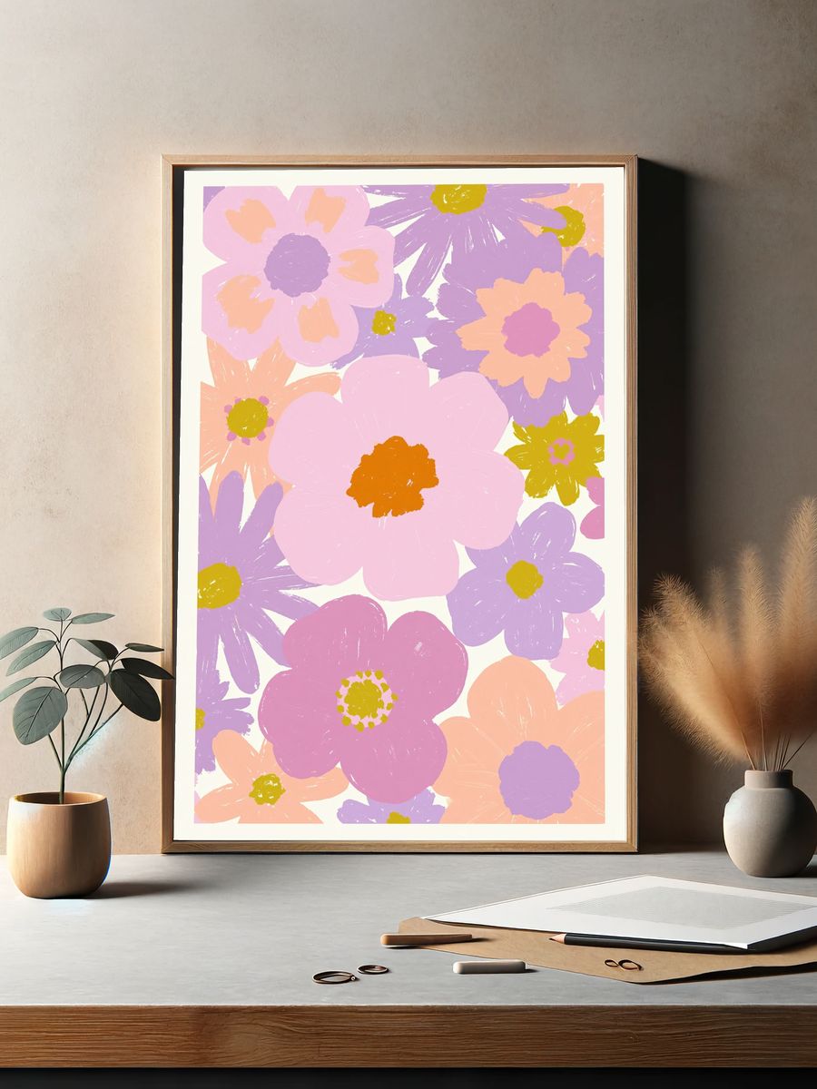 Pastel Floral Garden Print. — room view 2