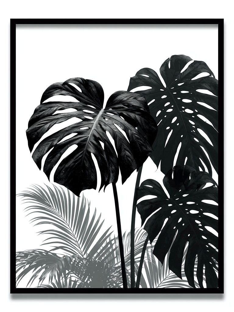 Monochrome Monstera Botanical Print. poster — botanical art