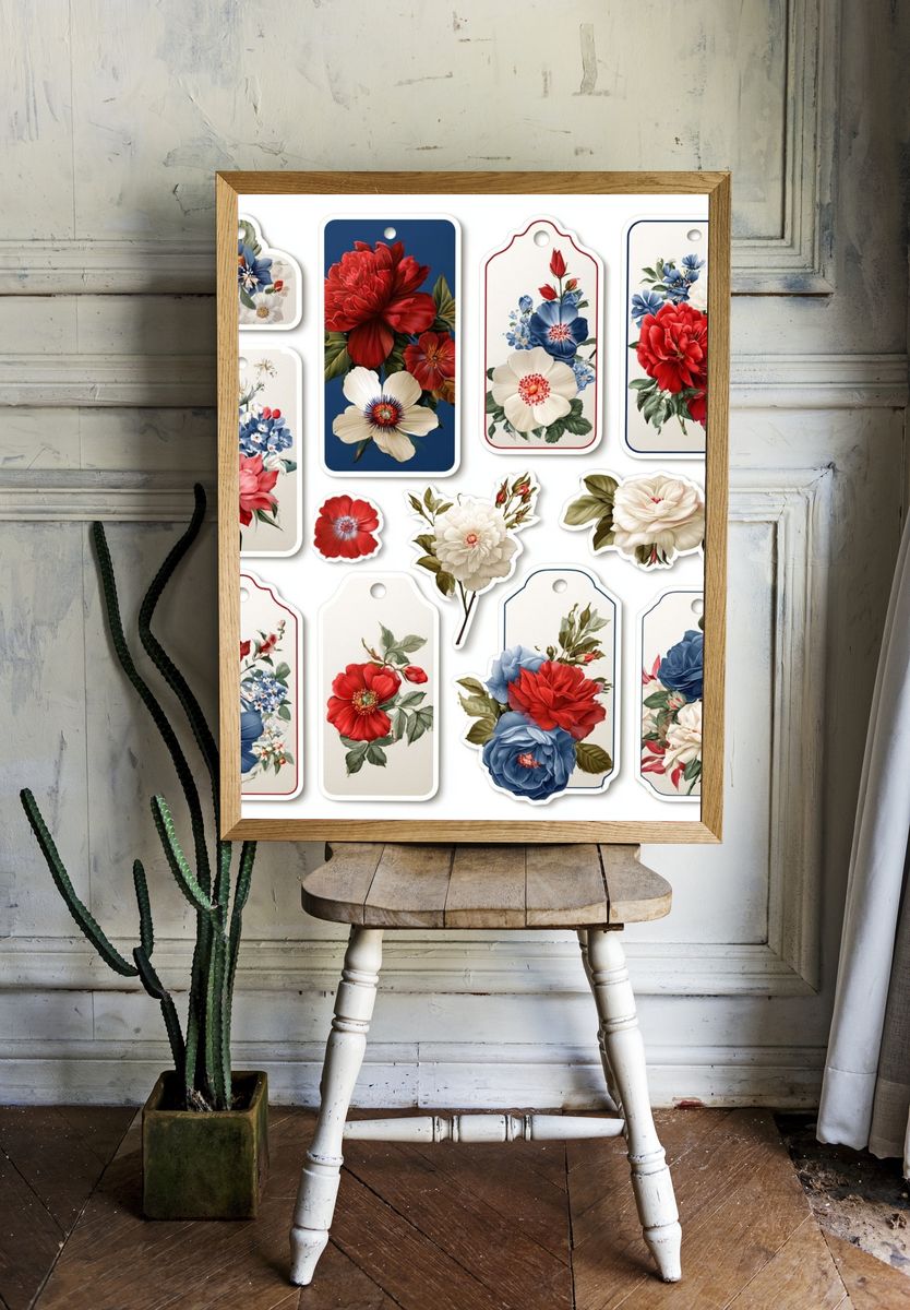 Vintage Floral Tags Poster. — room view 1