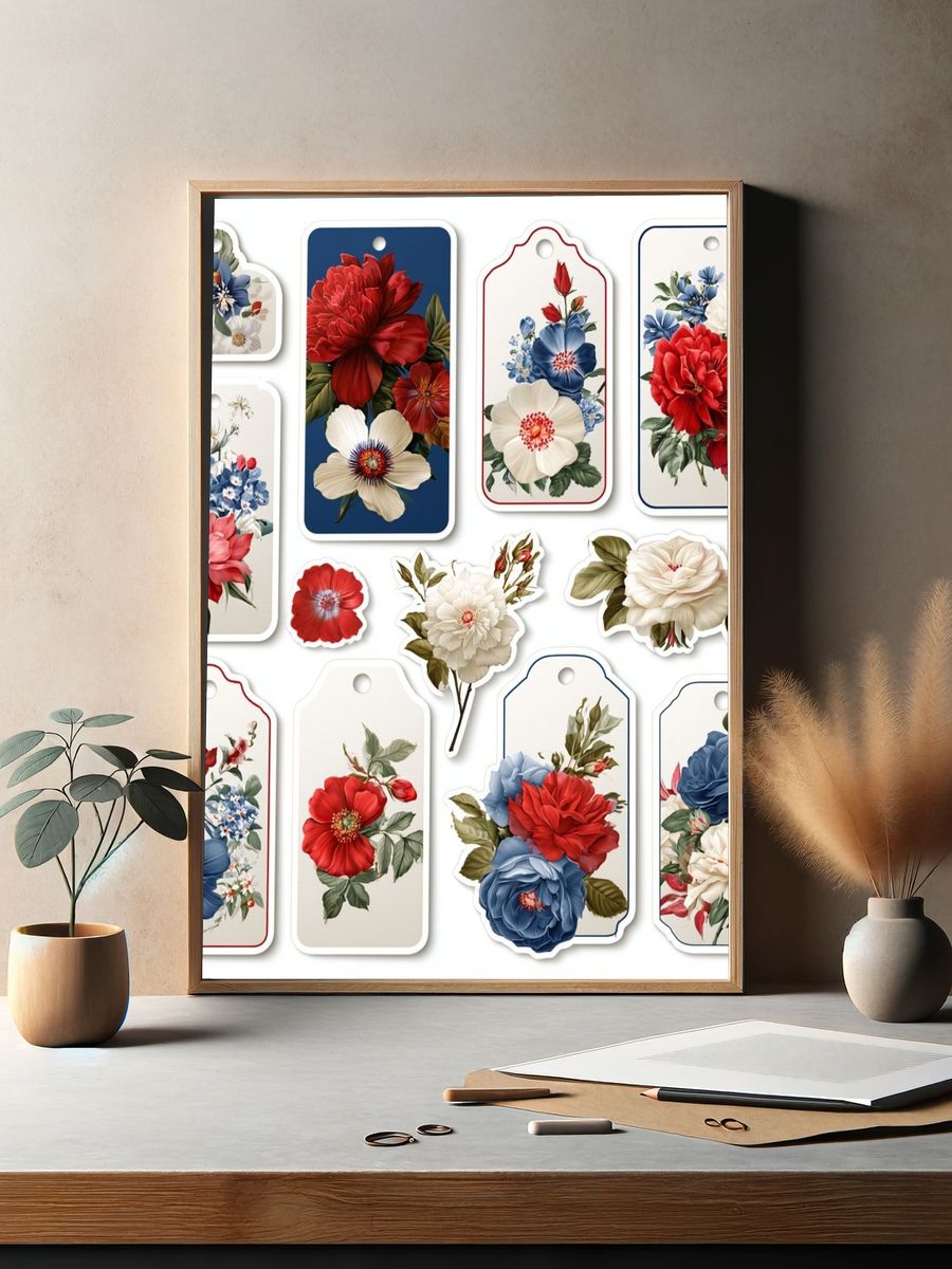 Vintage Floral Tags Poster. — room view 2