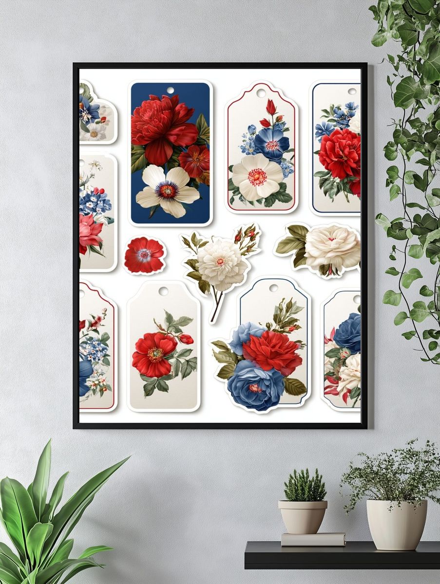 Vintage Floral Tags Poster. — room view 4