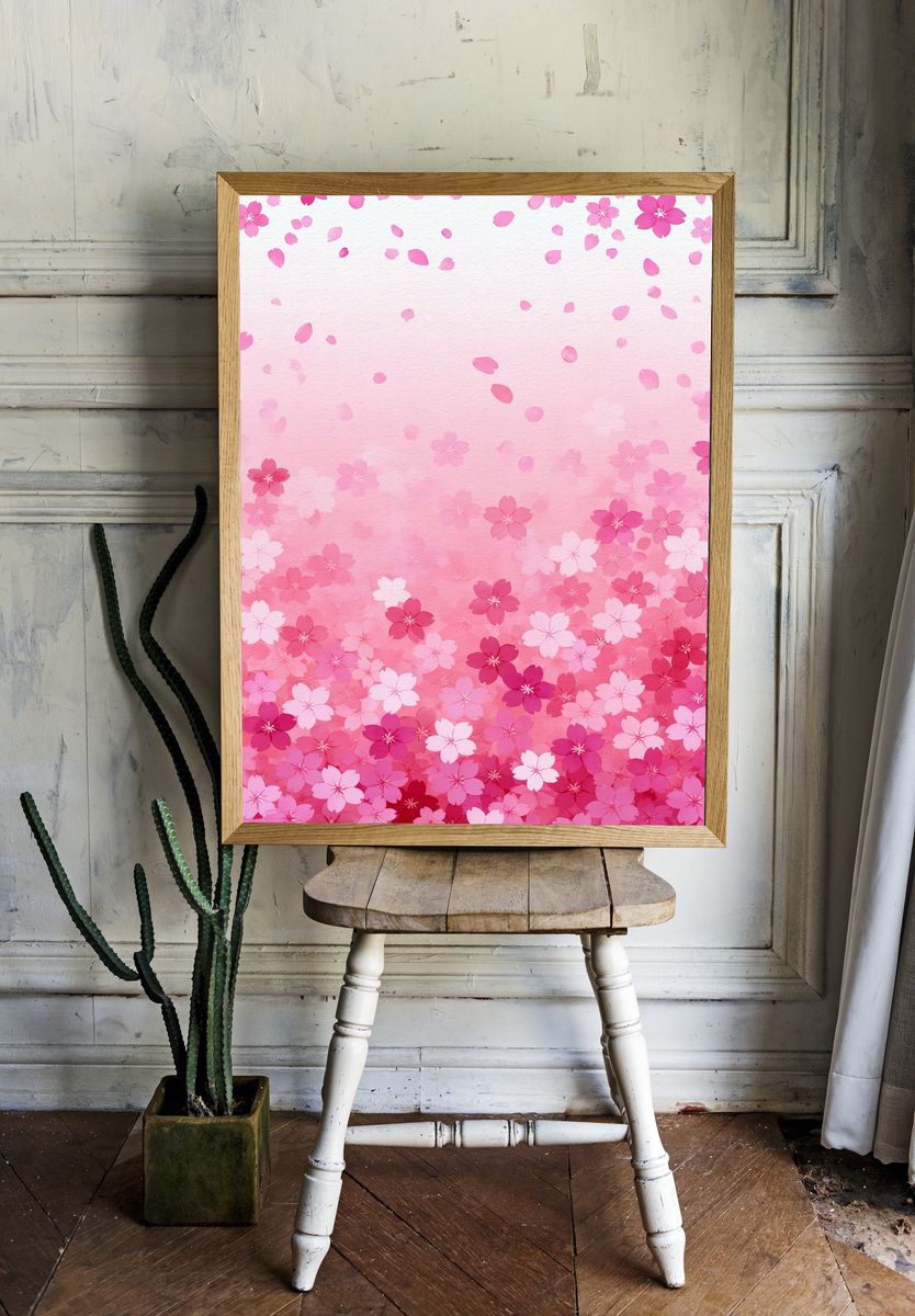 Pink Cherry Blossom Watercolor Print. — room view 1