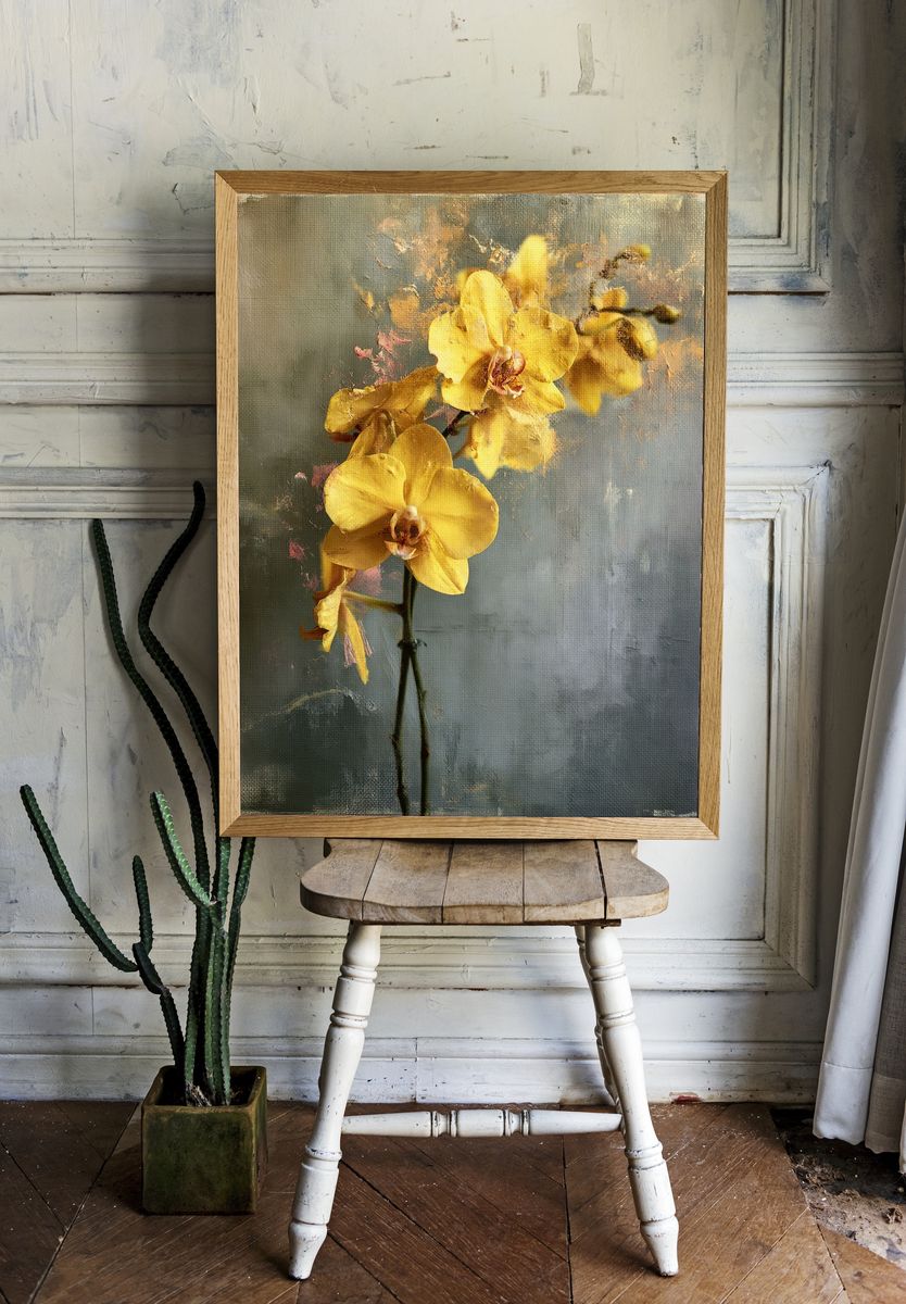 Yellow Orchid Botanical Print. — room view 1