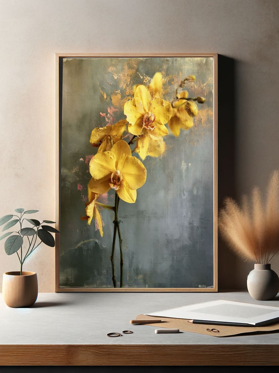 Yellow Orchid Botanical Print. — room view 2