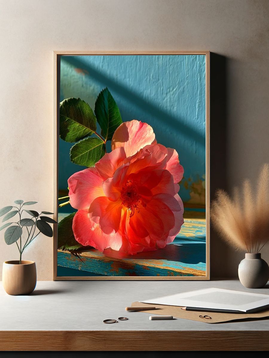 Pink Rose Botanical Print. — room view 2