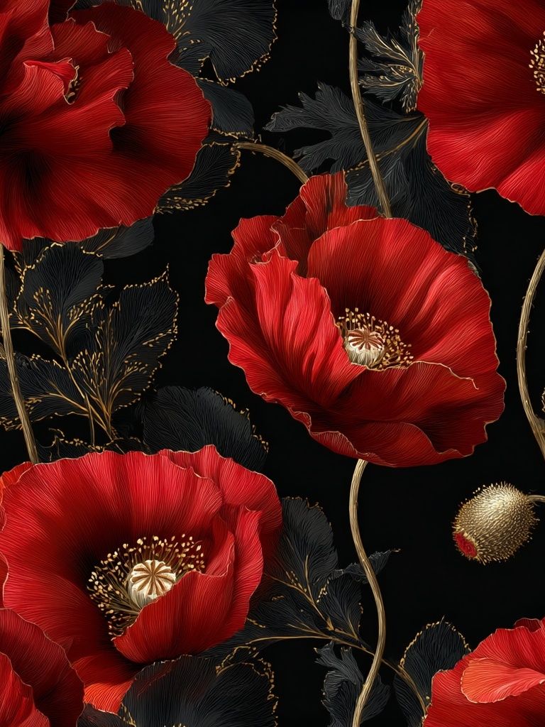 Crimson Poppy Bloom Botanical Print. poster detail