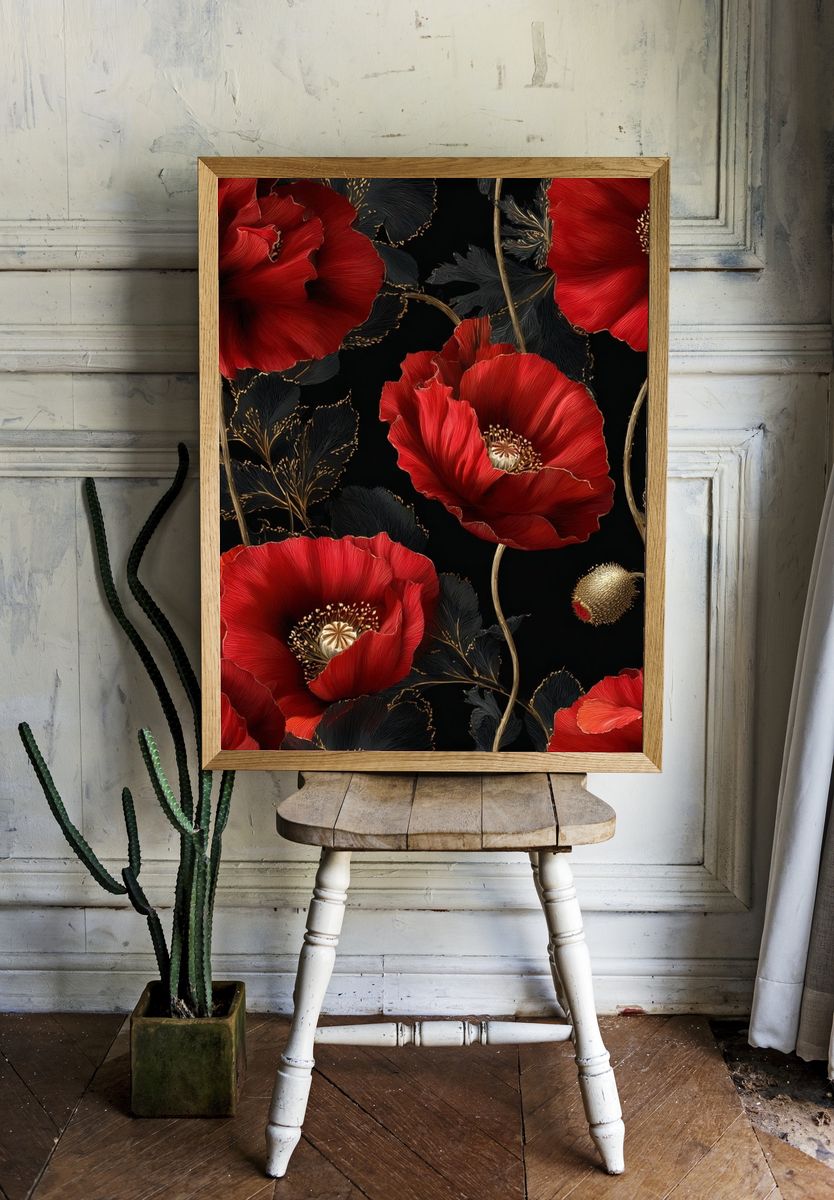 Crimson Poppy Bloom Botanical Print room preview