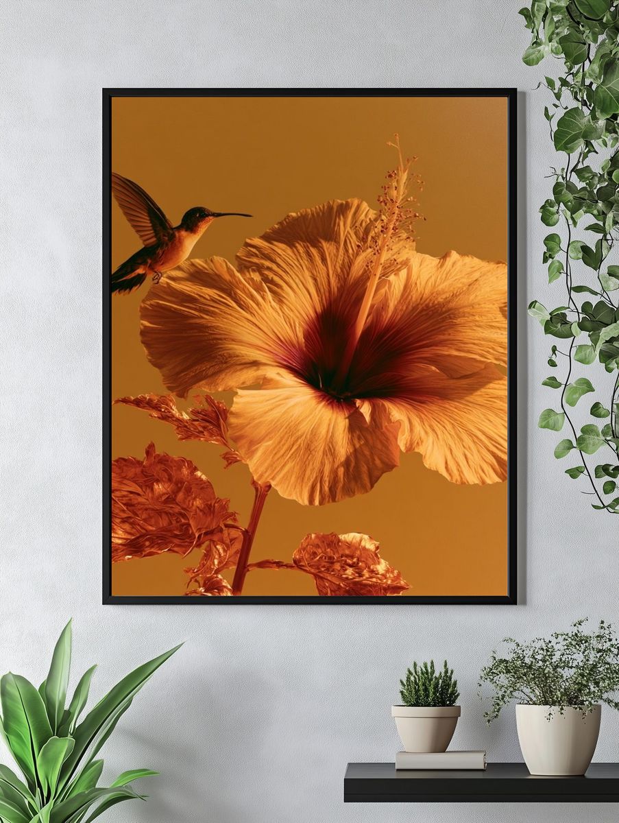 Hummingbird Hibiscus Botanical Print. — room view 4