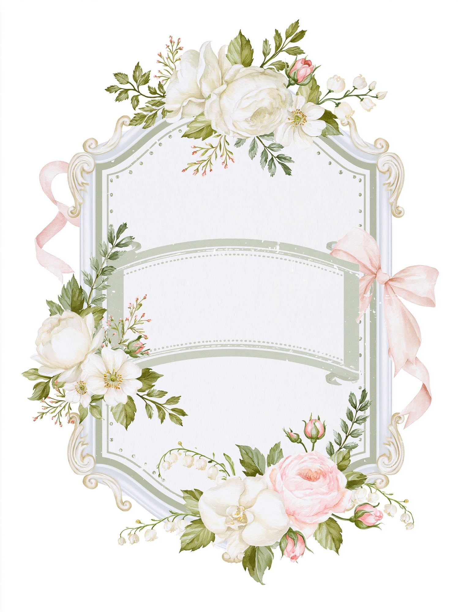 Floral Ribbon Frame Botanical Print. poster — botanical art