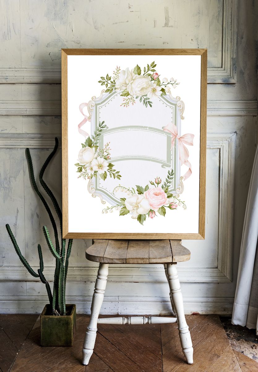 Floral Ribbon Frame Botanical Print. — room view 1