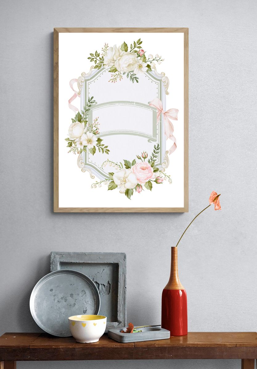 Floral Ribbon Frame Botanical Print. — room view 3