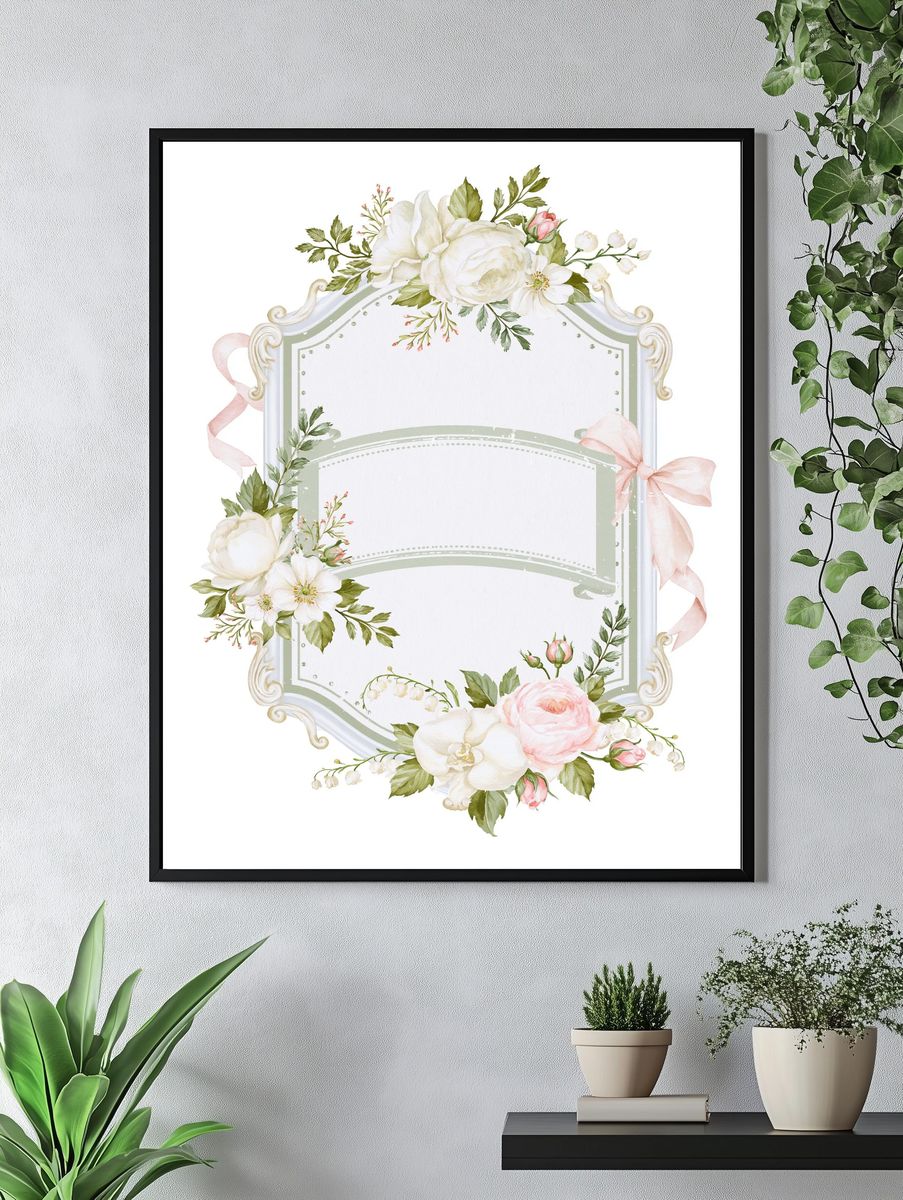 Floral Ribbon Frame Botanical Print. — room view 4