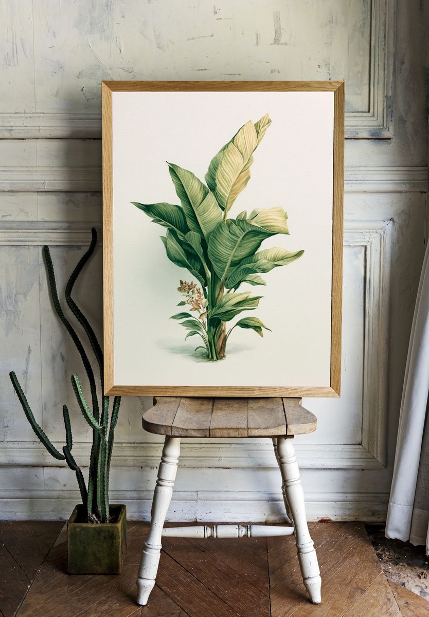 Tropical Banana Leaves Watercolor Print. — room view 1