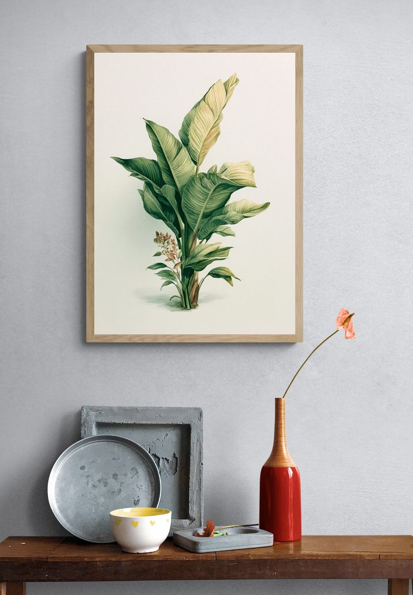 Tropical Banana Leaves Watercolor Print. — room view 3
