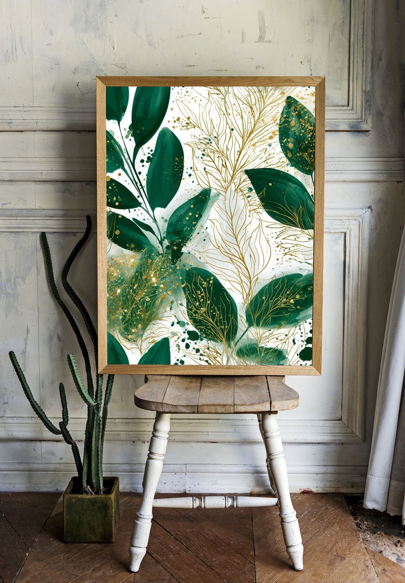 Emerald Botanical Leaves Poster. — room view 1